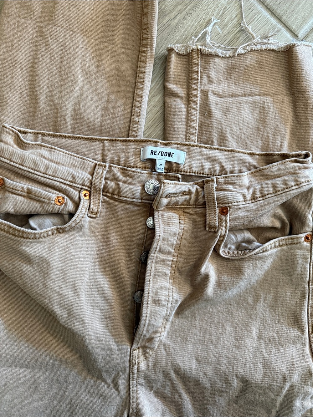Re/Done Tan Button-Fly High-Rise Jeans